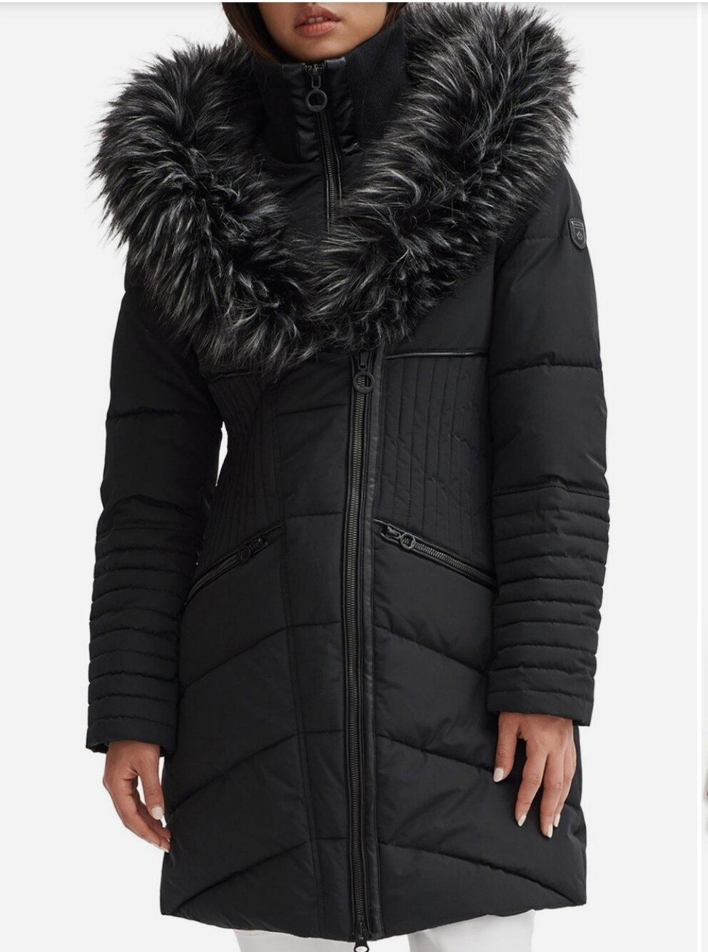 Noize Gigi Black Vegan Faux Fur Quilted Puffer Parka Jacket Msrp $340
